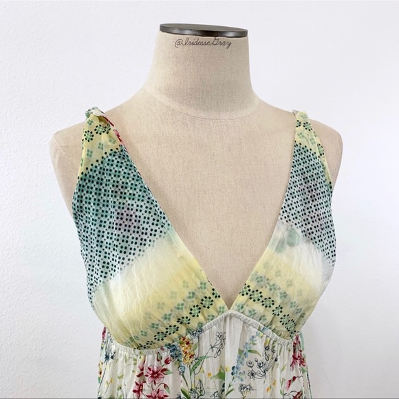 Johnny Was- Yellow & Green Floral V-Neck Top SZ XS - Picture 8 of 8